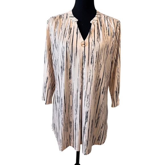 New VALOLIA Women's Beige Stripe 3/4 Sleeve V Neck Casual Tunic Top Size XL - Picture 3 of 7